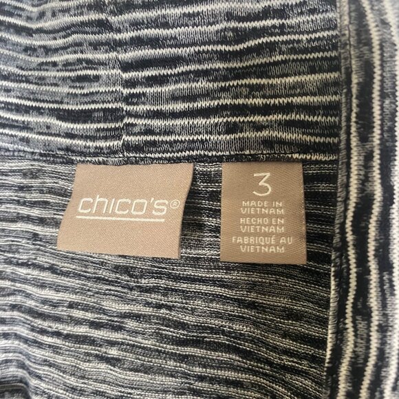 Chicos 3 Open Front Cardigan Womens Size US XL Striped Black & White Knit Lagenl - Picture 2 of 12